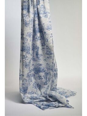 Barbour Scarf Wisteria Toile Blue White Pattern Anthropologie Print Cotton NEW